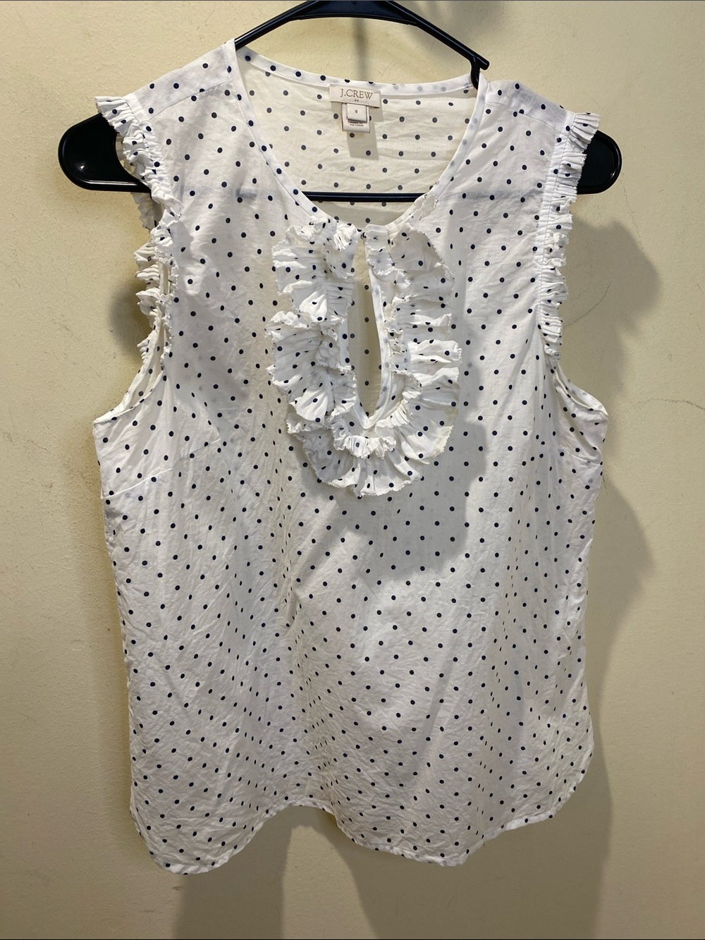 J. Crew White  sleeveless Top with Black Polka Dots Sz 8
